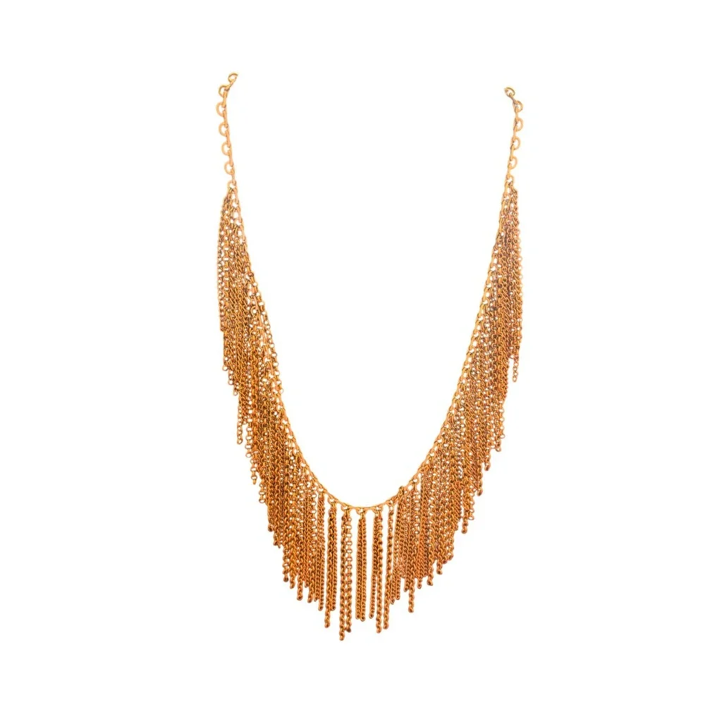 Gold Multi Strand Fringe Bib Statement Necklace Cascading Chain Boho Glam